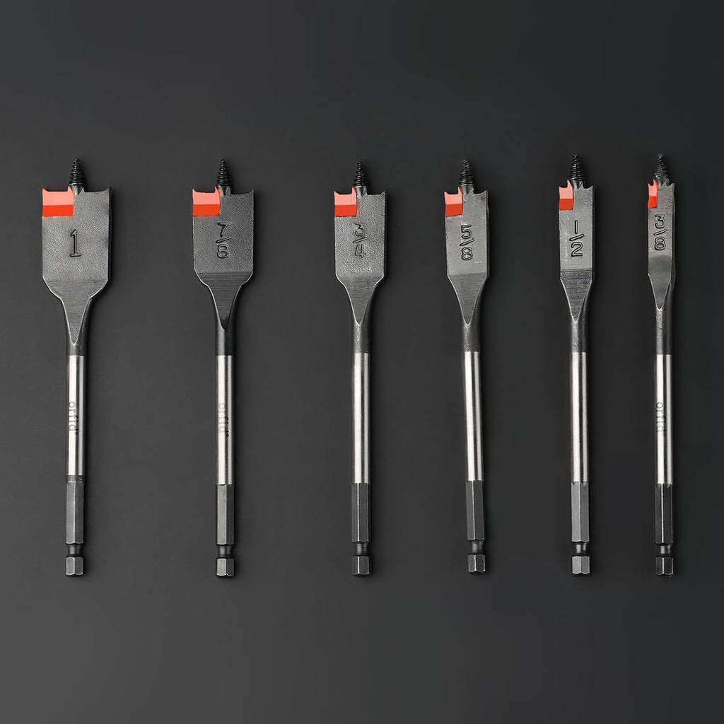 6 pc Standard Spade Bit Drill Bit Set,Threaded Spade Bit with Quick Change Shank for Hole Cutter Woodworking