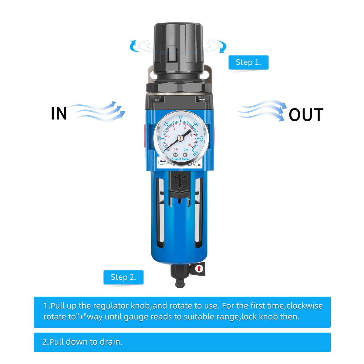 NANPU 1/2" NPT Compressed Air Filter Regulator Combo Piggyback