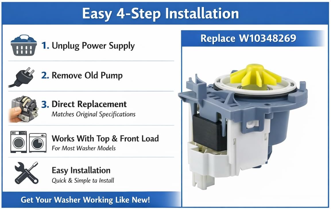 W10348269 Dishwasher Drain Pump Compatible with 66513483K902 MDBH949AWW1 WDF530PAYM7 Kitchen-Aid Kenmore Maytag Whirlpool Exact Replacement Part AP6020066 PS11753379