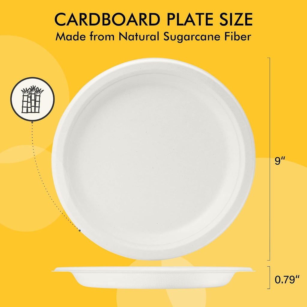 Compostable Paper Plates 9 Inch [125 Pack]