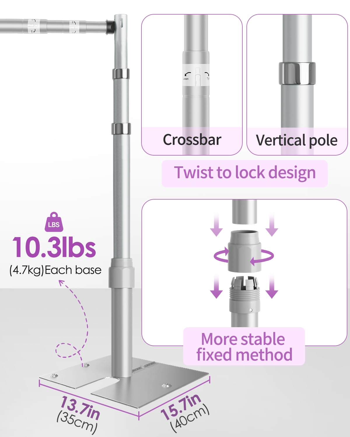 10x10ft Heavy Duty Pipe and Drape Stand Kit with Flat Base, Silver
