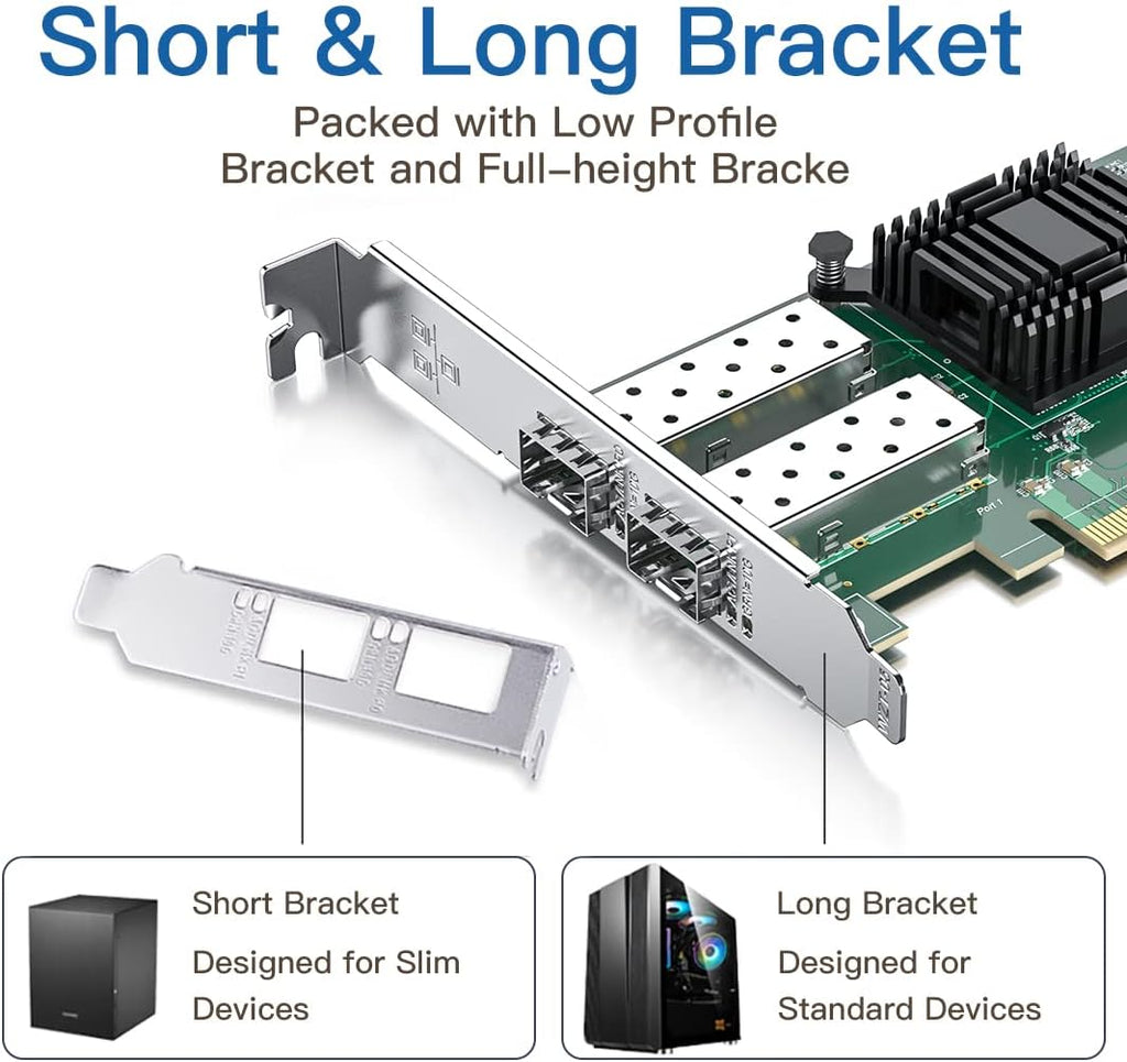 H!Fiber 10Gb SFP+ PCI-E Network Card NIC, with Intel 82599ES Chip, Dual SFP+ Ports, Compare to Intel X520-DA2 (E10G42BTDA), PCIe X8, Ethernet LAN Network Adapter Support Windows/Linux/VMware