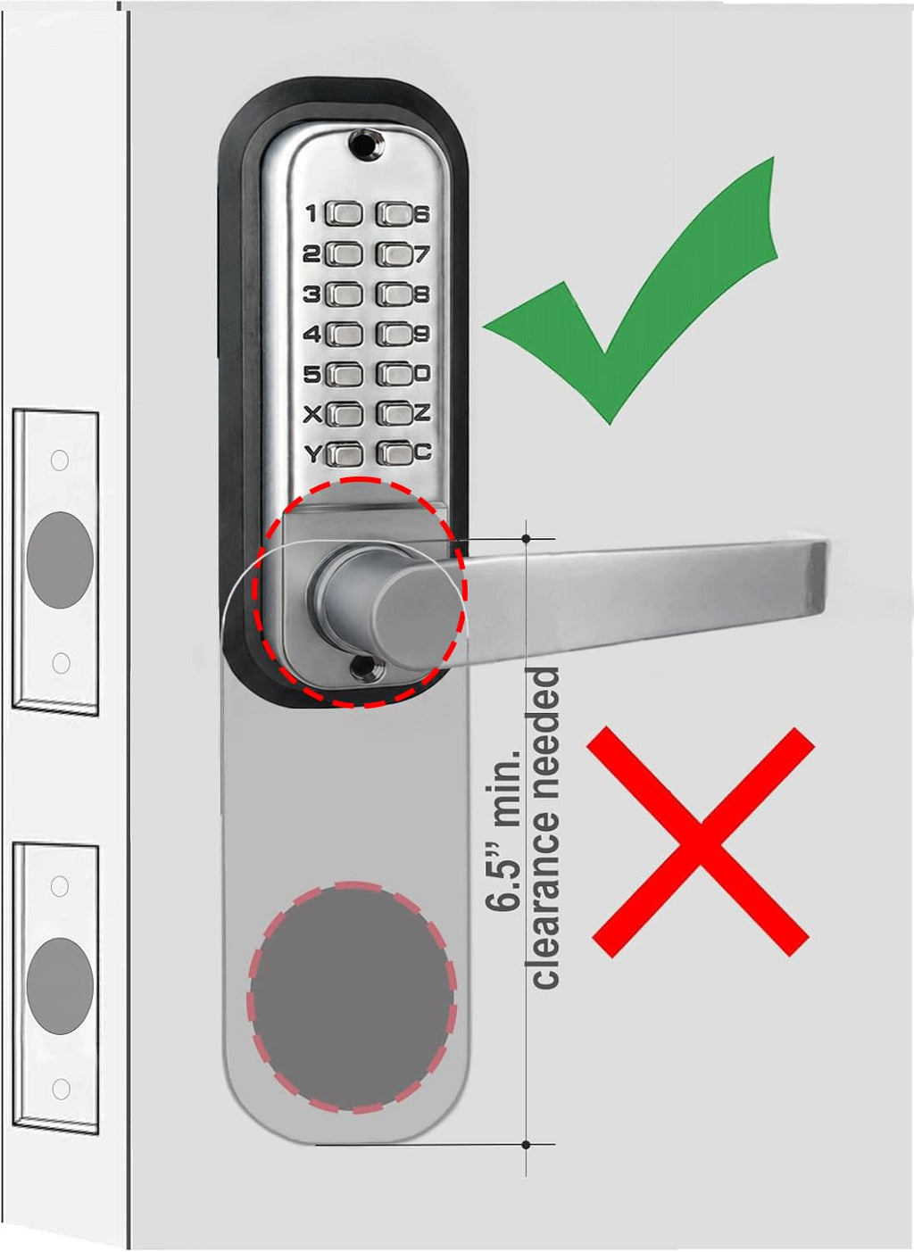 Double-Sided Mechanical Keyless Door Lock Lever Handle Satin Chrome