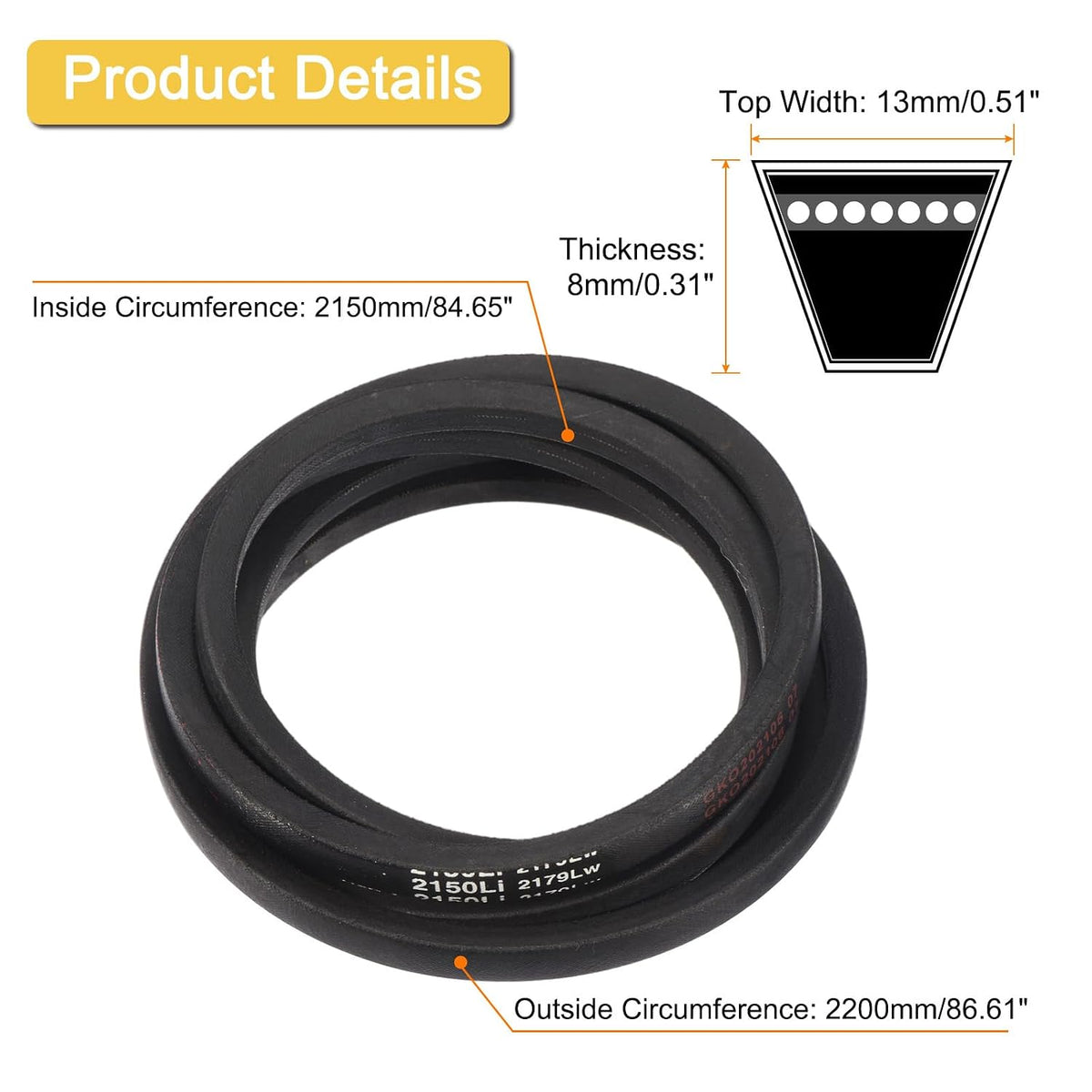 uxcell A84 1/2 Classic Wrapped V-Belt,87" Outer Circ A Profile,Black