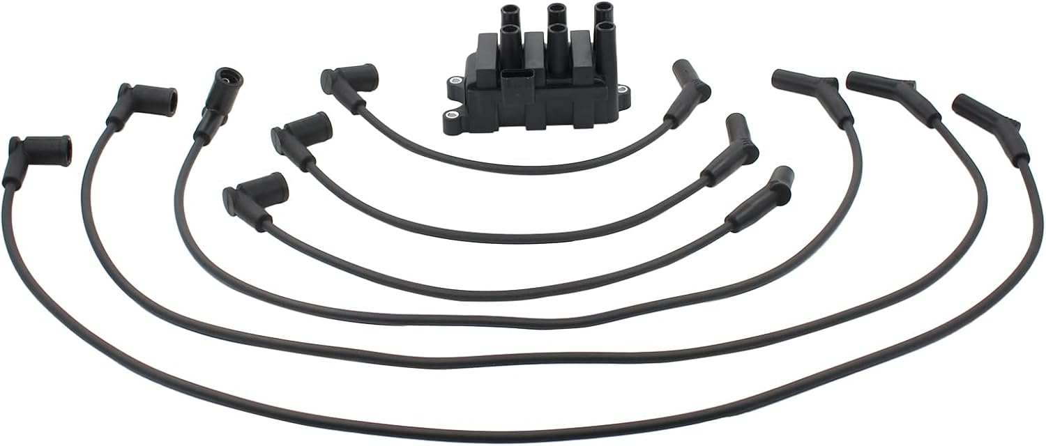 Ignition Coil and Spark Plug Wires Set for Ford for Mazda | for Ford E150 E250 2001-03,F150 4.2 01-08,Freestar