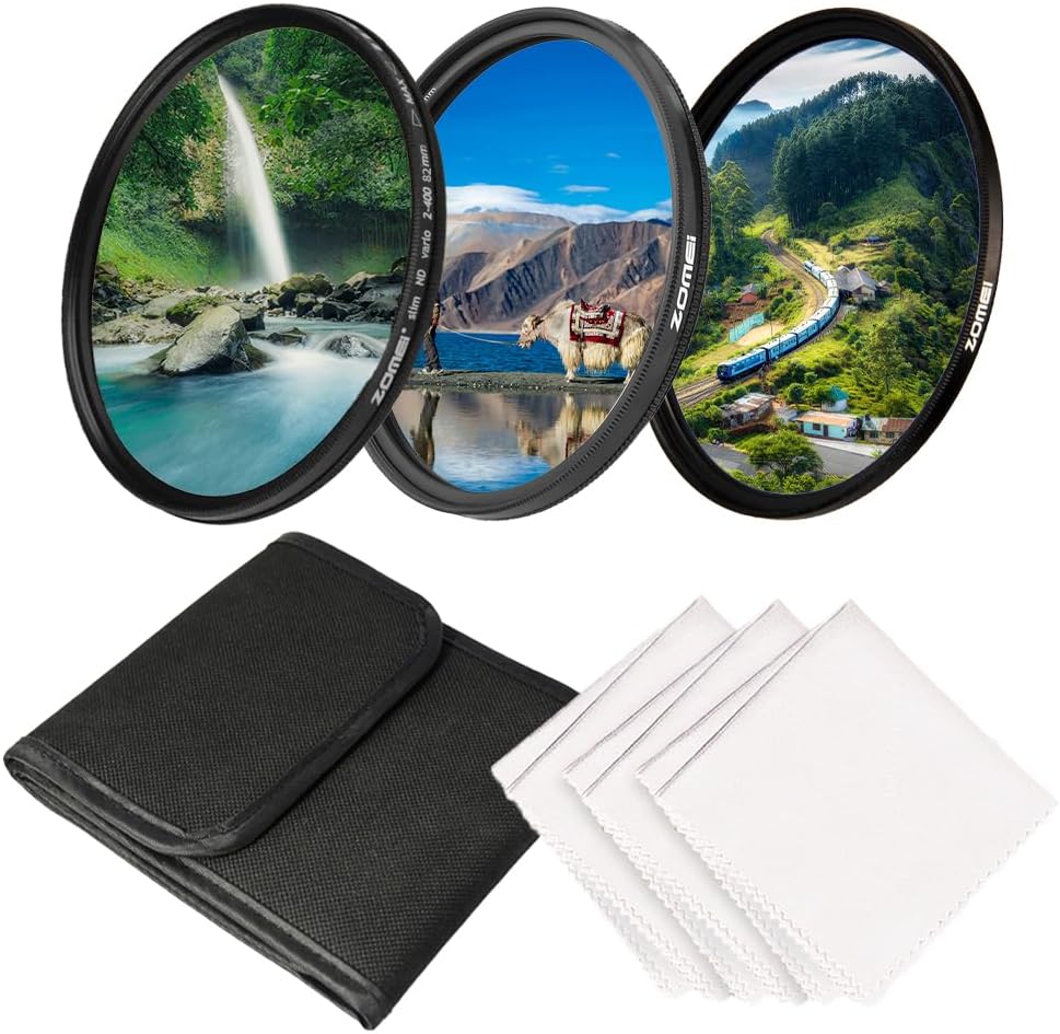 82mm UV/CPL/ND Lens Filter Kit (3 Pieces),Multi-Coated UV Protector, CPL Polarizing and ND2-ND400 Neutral Density