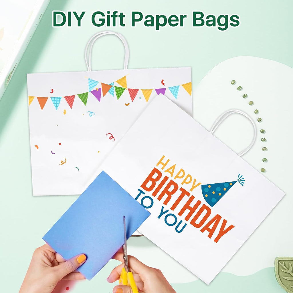 Kraft Paper Bags with Handles, 50 Pack White Large Kraft Gift Bag