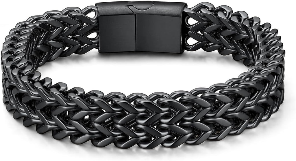 Bracelet for Men, 316L Stainless Steel Franco Cuban Link Chain Bracelet with Sturdy Clasp, 6/10/12MM Widths