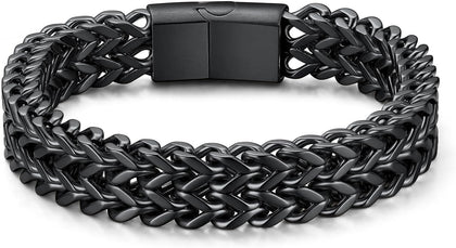 Bracelet for Men, 316L Stainless Steel Franco Cuban Link Chain Bracelet with Sturdy Clasp, 6/10/12MM Widths