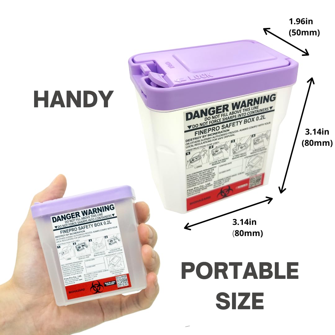 0.2L(0.2Qts.) Size Portable Pen-Needle Disposal Container Diabetes Care (0.2L, Purple+Clear, 1)