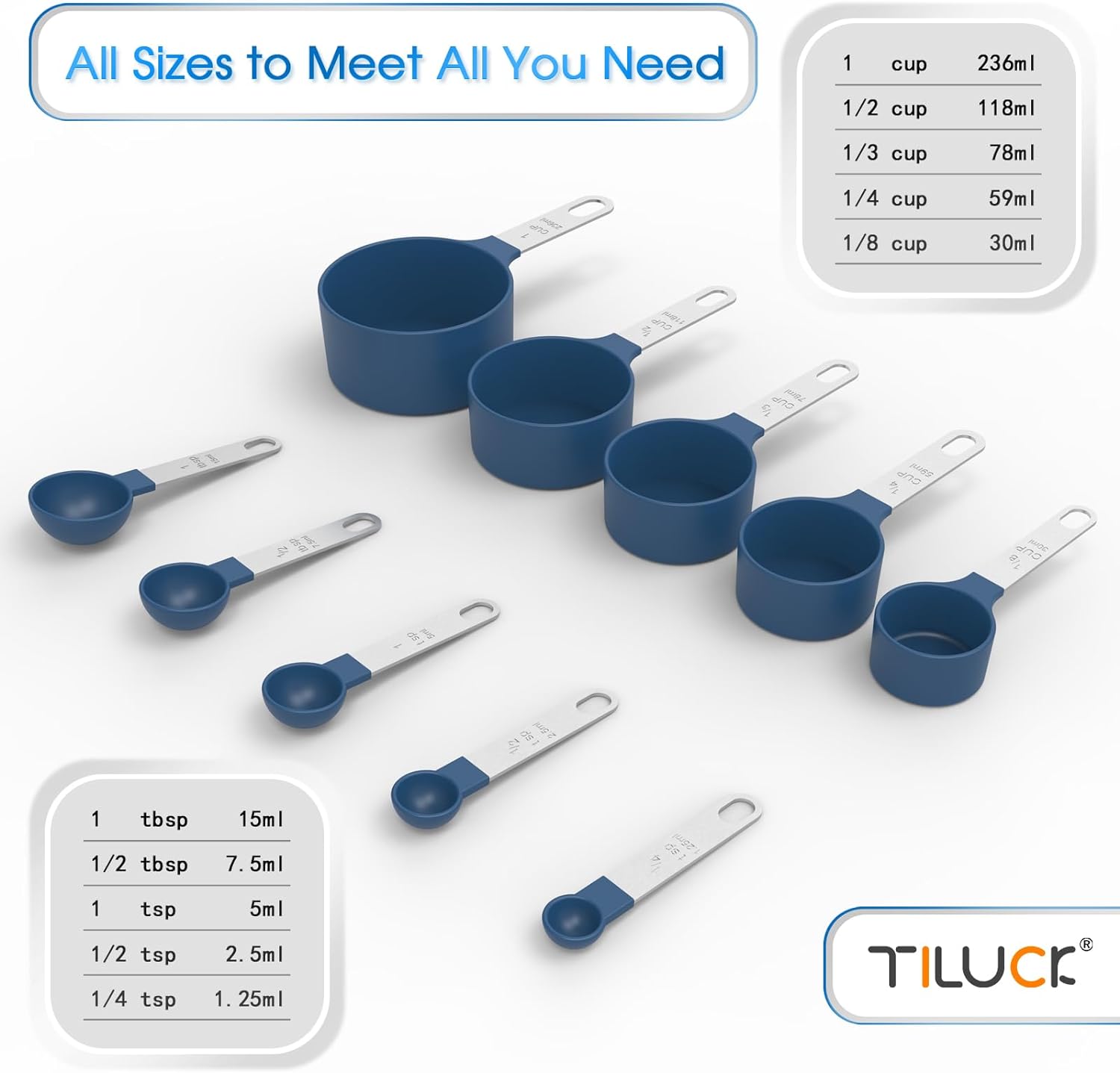 Measuring Cups & Spoons Set, Stackable Cups and Spoons, Nesting Measure Cups with Stainless Steel Handle, Kitchen