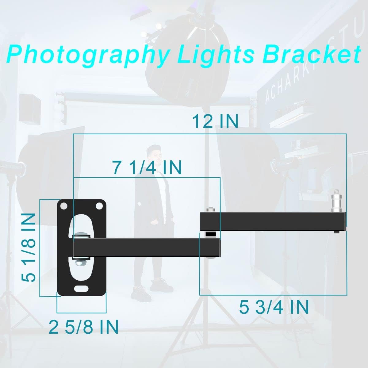 Wall Mount Boom Arm Stand for Ring Light, Studio Lighting, Microphone,Foldable Space-Saving Design, 180° Swivel