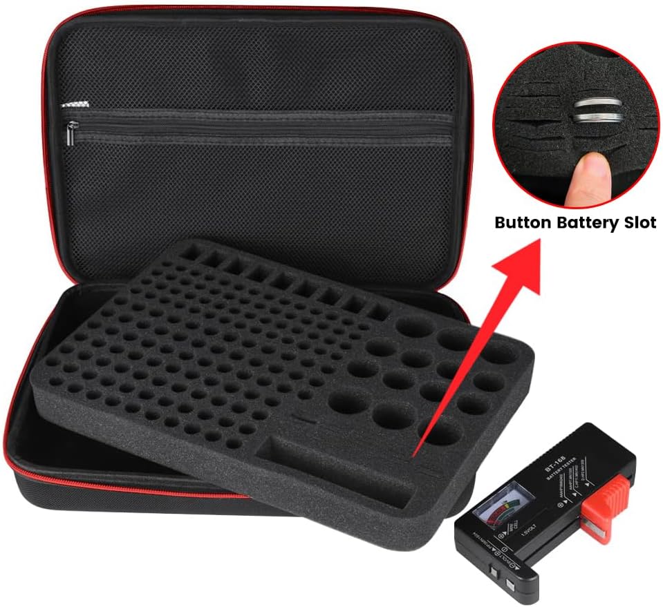 Battery Organizer Storage Box with Tester, Battery Vault Case Fireproof Waterproof Explosionproof Holder Box with