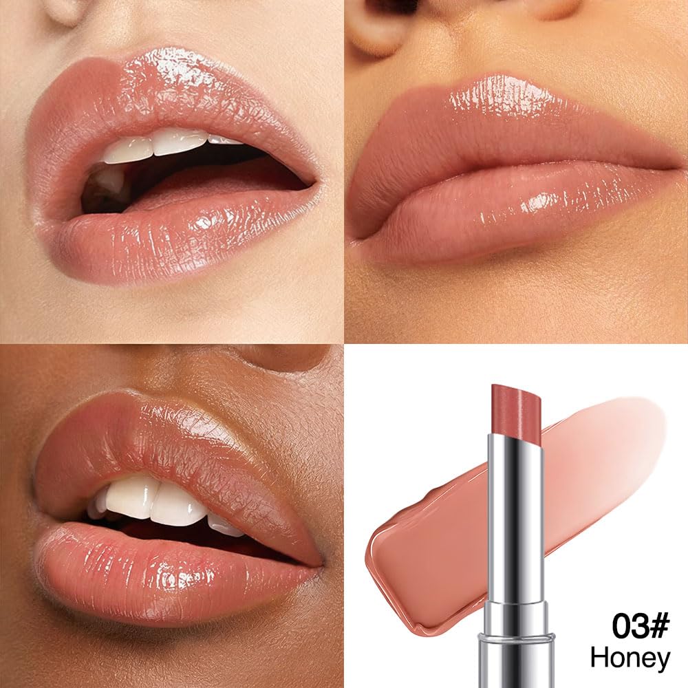 Honey Nude Tinted Lip Balm for Women, Hydrating Lip Oil Stick Lip Gloss Lipstick for Mature Skin, Sheer Lightweight