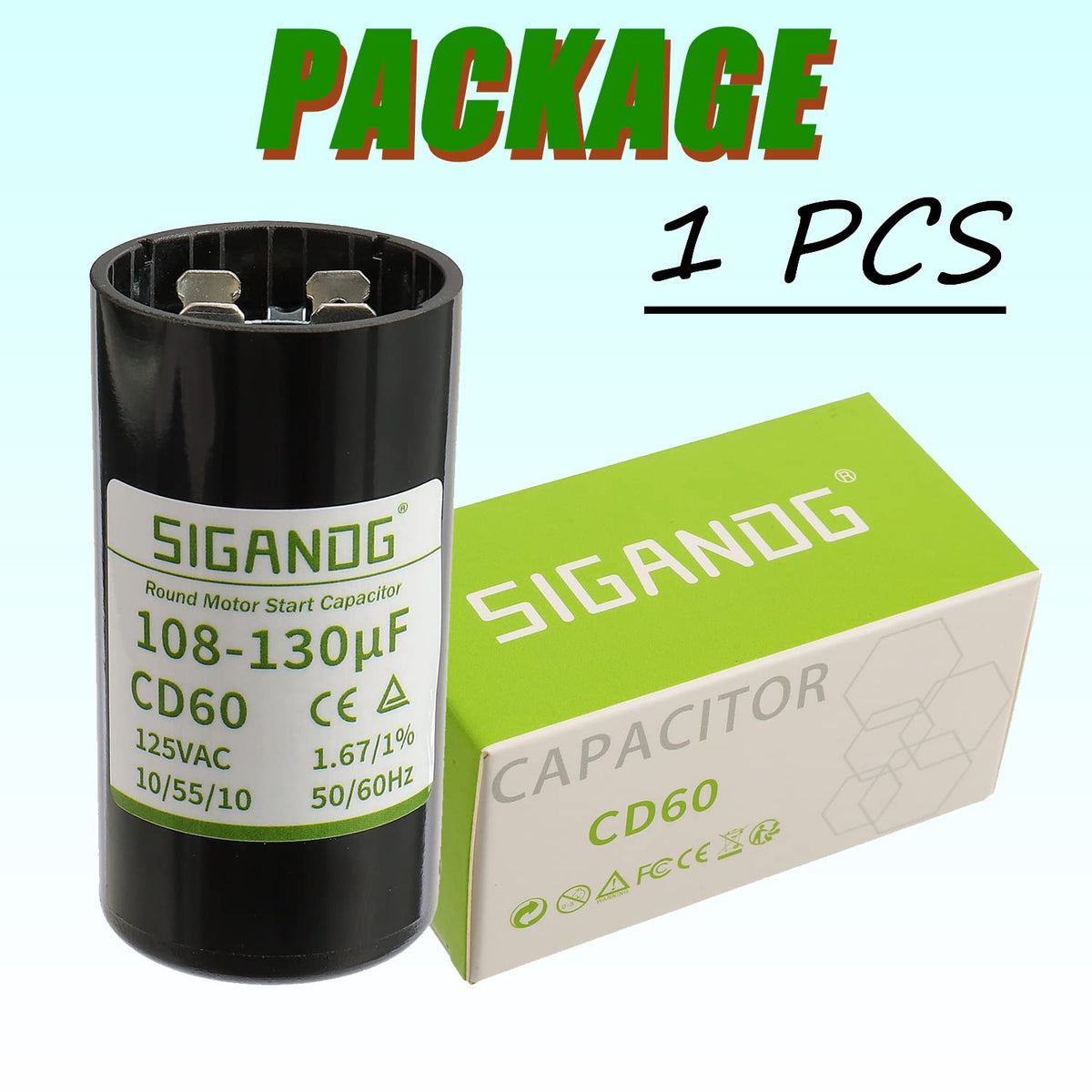 108-130 MFD 110-125 VAC Round Start Capacitor 50/60 Hz AC