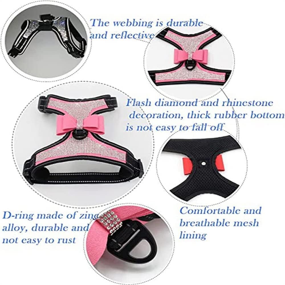 Red Bling Girl Dog Harness,Rhinestone Cat Bow Tie Frenchie Vest Harnesses Female Puppy Kitty Cute Fancy Sparkling