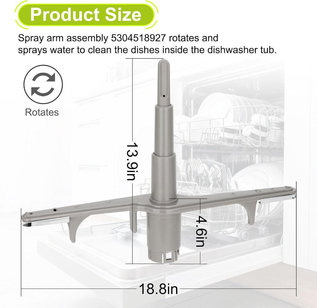 5304518927 Dishwasher Lower Wash Arm Replacement for Frigidaire, Electrolux, Kenmore, Crosley - Replaces 154567702, AP6810011, 154567701, 5304507175, 154567701-1