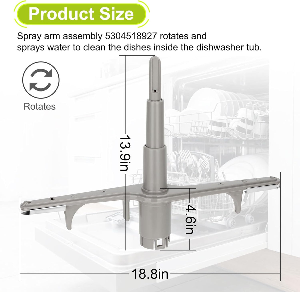 5304518927 Dishwasher Lower Wash Arm Replacement for Frigidaire, Electrolux, Kenmore, Crosley - Replaces 154567702, AP6810011, 154567701, 5304507175, 154567701-1