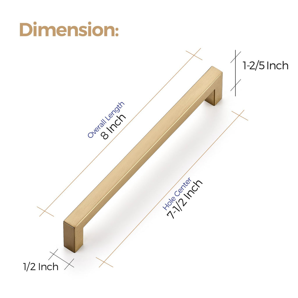 Champagne Bronze Kitchen Square Cabinet Handles 7-1/2 Inch 15 Pack