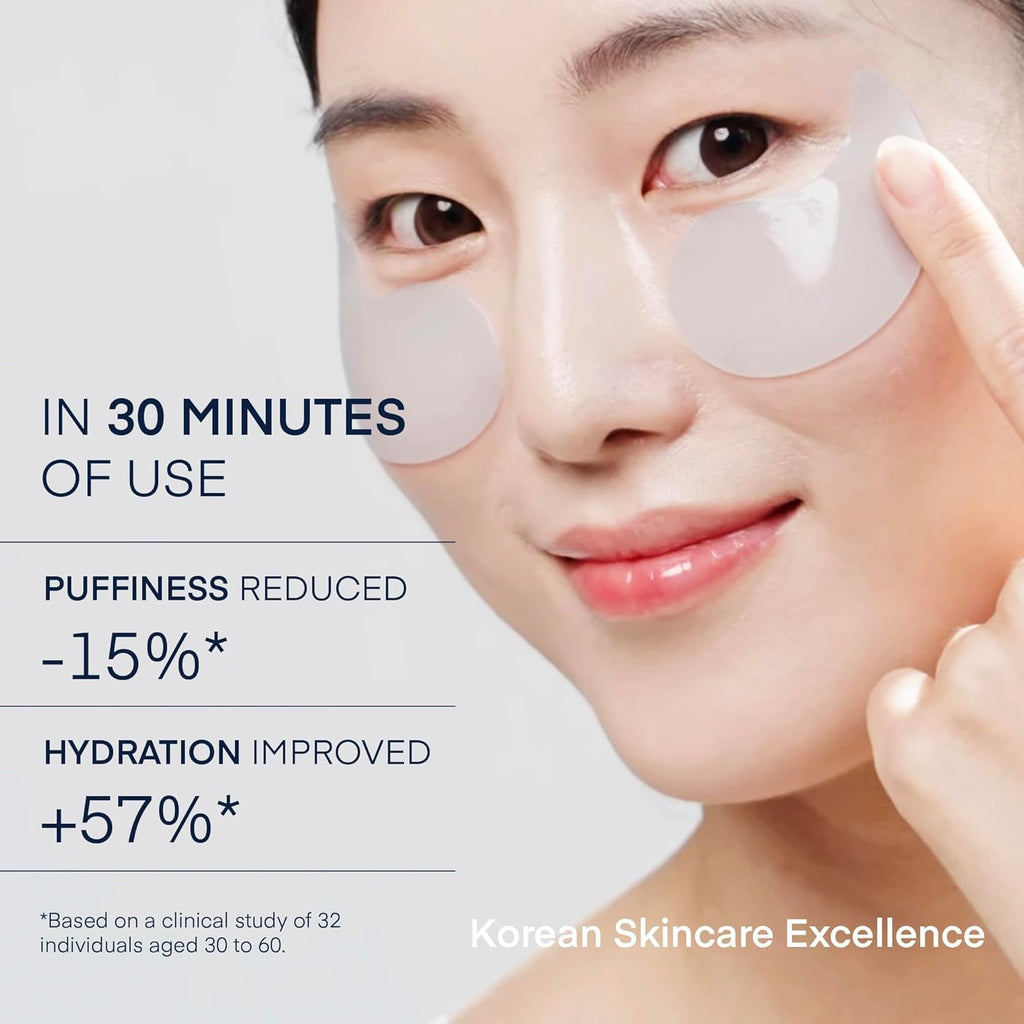 Under Eye Patches for Dark Circles - 60 Korean Hydrogel Masks for Puffiness, Bags, Wrinkle with Caffeine, Hyaluronic