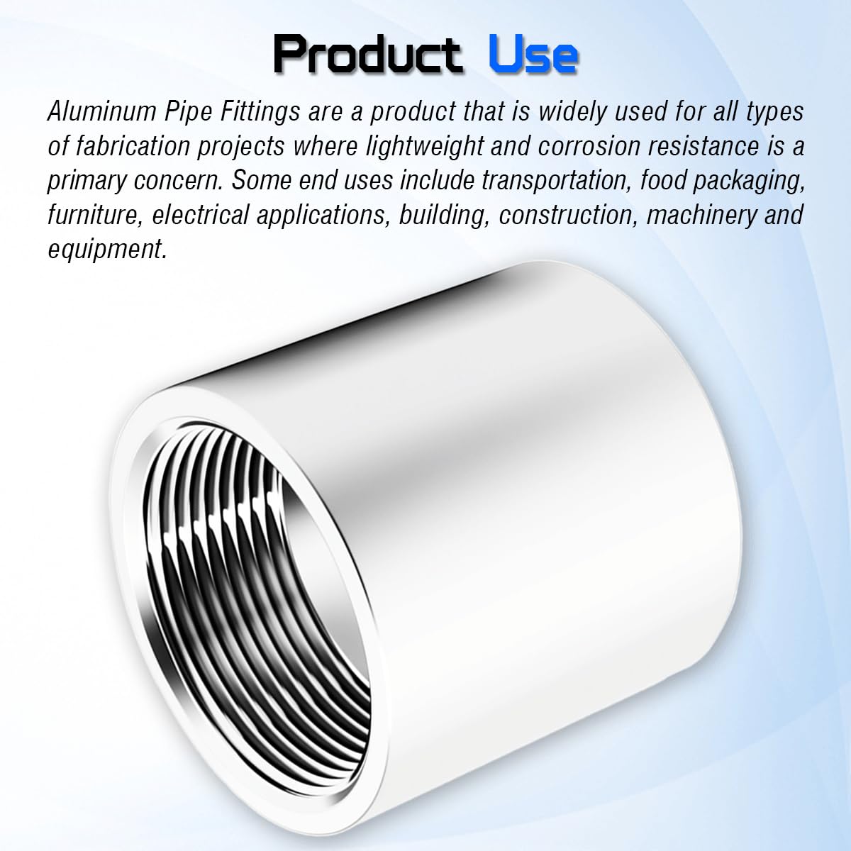 3/4" NPT Threaded Full Coupling Aluminum 6061-T6 Schedule 40 Pipe Fitting