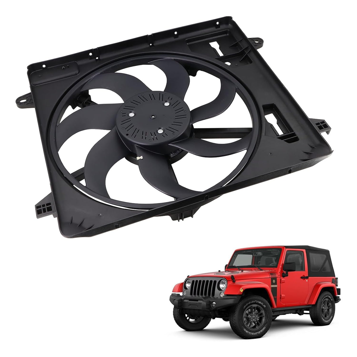 Engine Cooling Radiator Fan Assembly Compatible with 2012-2017 Jeep Wrangler,2018 Wrangler JK 3.6L Replace#68143894AA 68143894AB 621-601 6010277 624080 CF13078