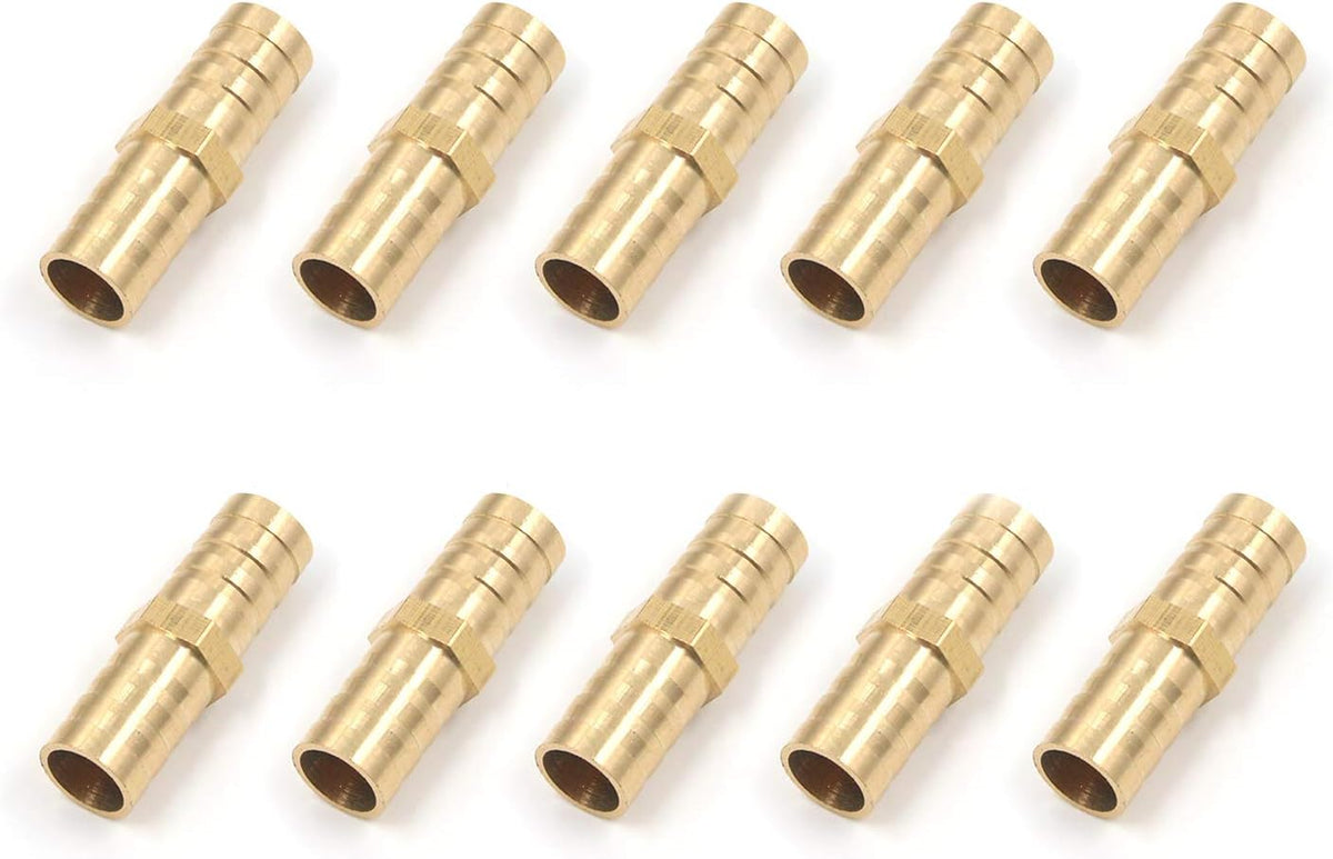 Antrader 10 Pack 1/2" x 1/2" Brass Straight Barb Coupling PEX Hose Fittings
