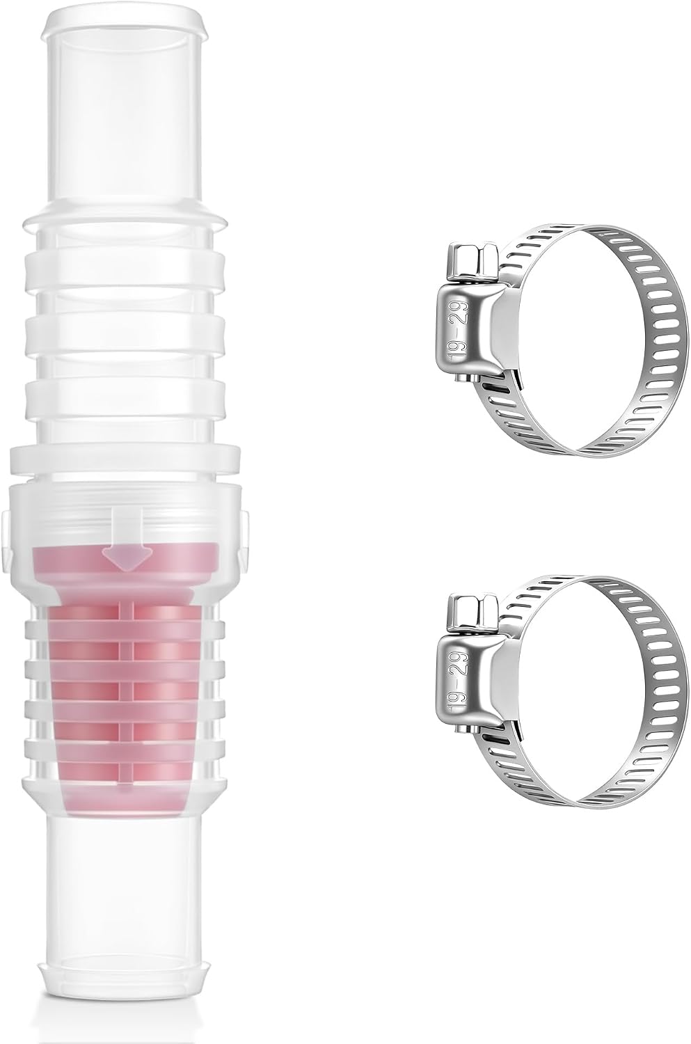 1 Pack Inline Check Valve with Hose Clamps for 3/4 and 1 In Water Lines