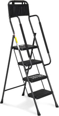 4 Step Ladder with Handrails, 330 lbs Folding Step Stool with Attachable Tool Bag & Anti-Slip Wide Pedal for Home