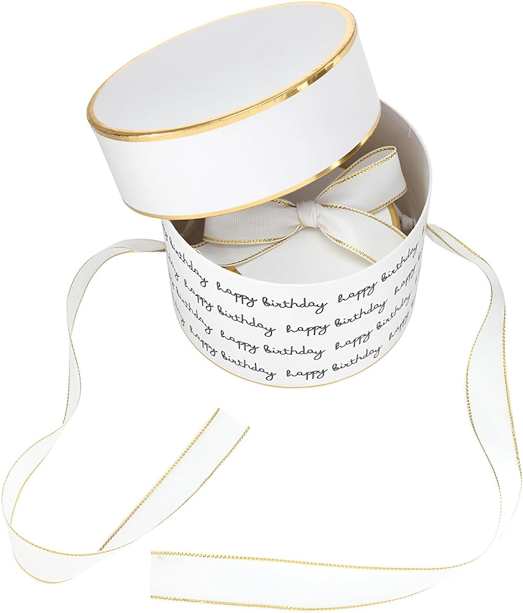 Gift Wrap Co. Nested Gift Box 2-Piece Set Round Designer Boxes with Lids, Large and Small, Happy Birthday