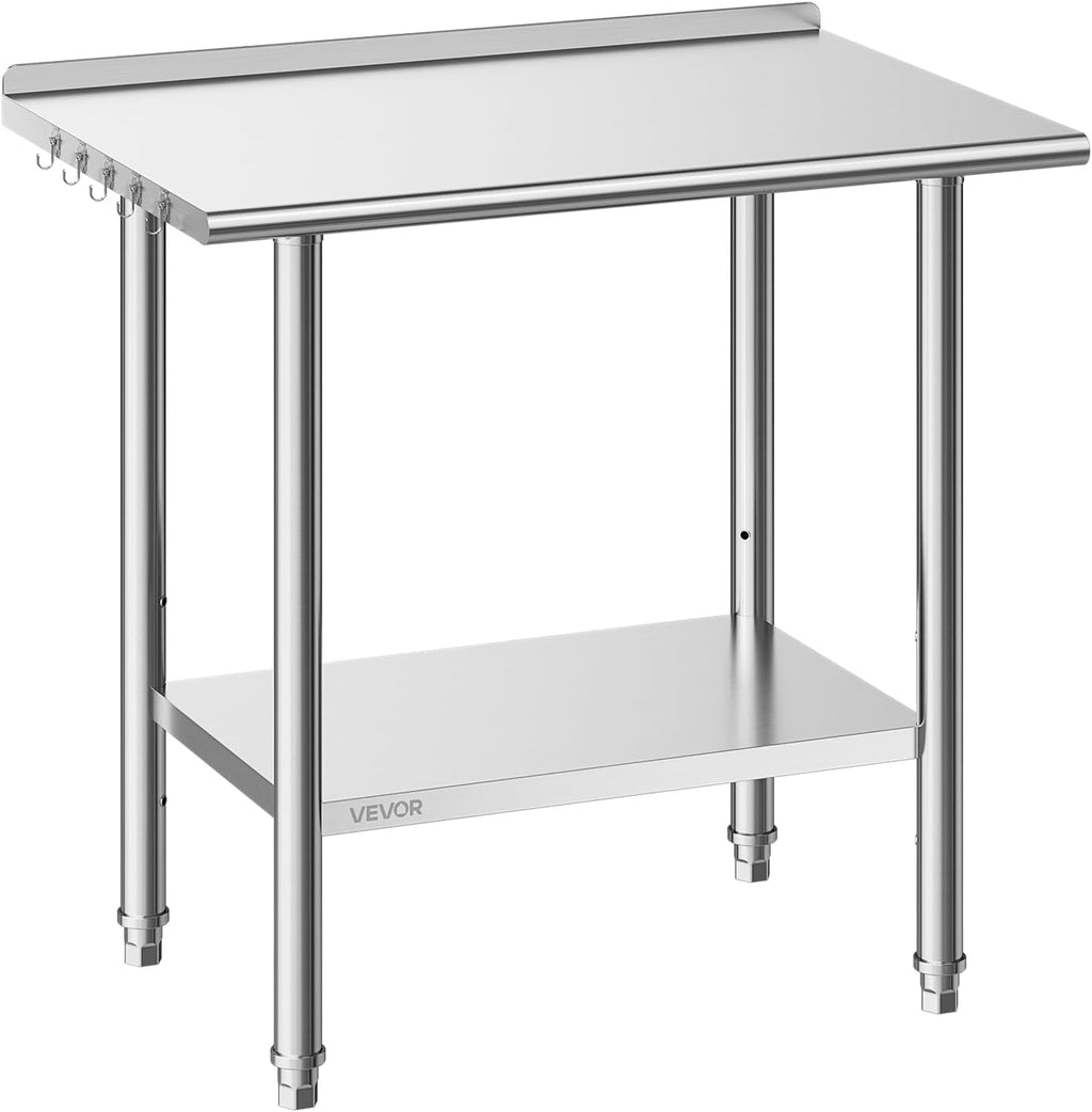 Stainless Steel Work Table, 24x36 Inch Food Prep Table with Backsplash, Commercial Kitchen Workstation with
