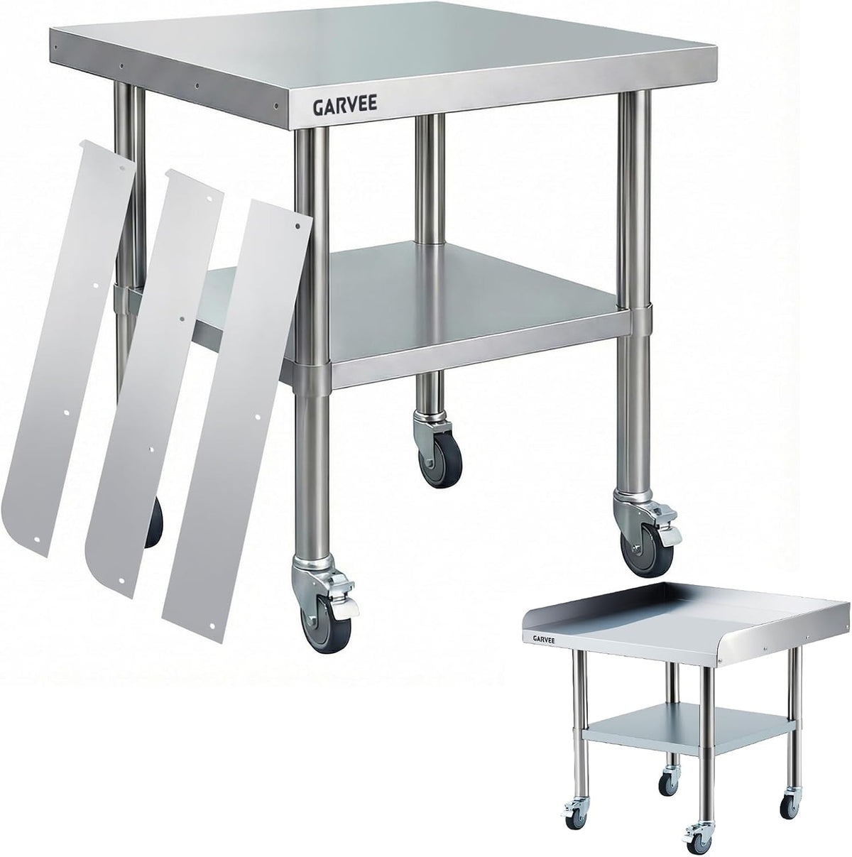 30" x 36" Thickened 1mm Stainless Steel Equipment Stand with Detachable Splashes, Prep Table with Casters &