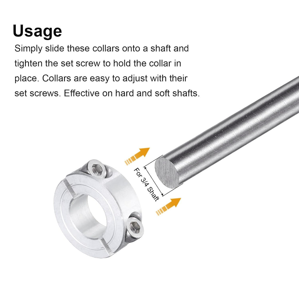 uxcell 2pcs Double Split Clamp-On Shaft Collar 3/4" Shaft, Aluminum Alloy