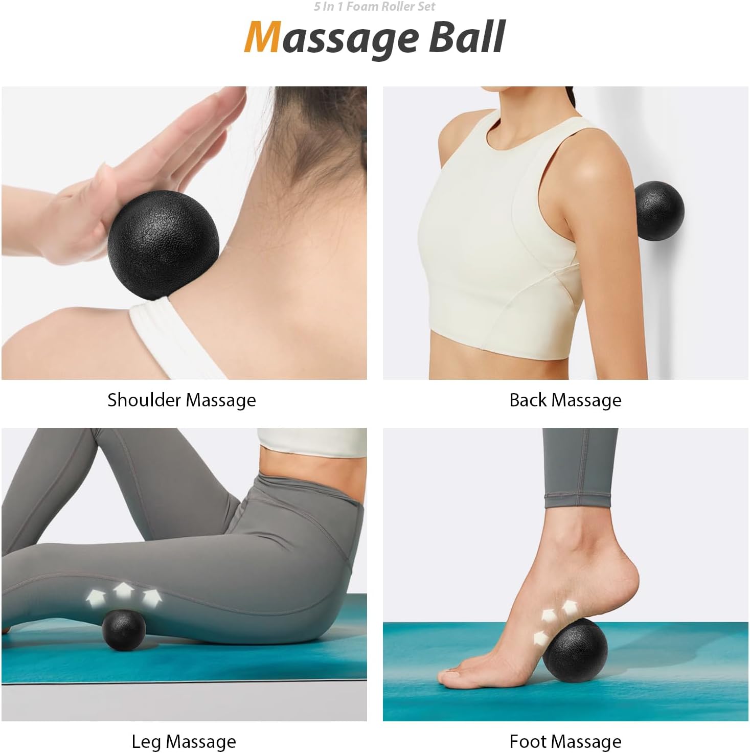 5 in1 Foam Roller Set, Trigger Point Foam Roller Deep Tissue | Massage Roller Stick, Massage Ball, Resistance Band