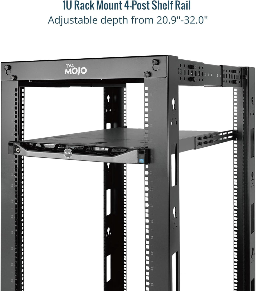 Tecmojo Universal 1U Rack Mount Rail ,4-Post Fully Server Rack Shelf Rail with 20.9"-32" Adjustable Depth, Fit for Non-Rack Mountable Server/Networking/AV/IT Equipment