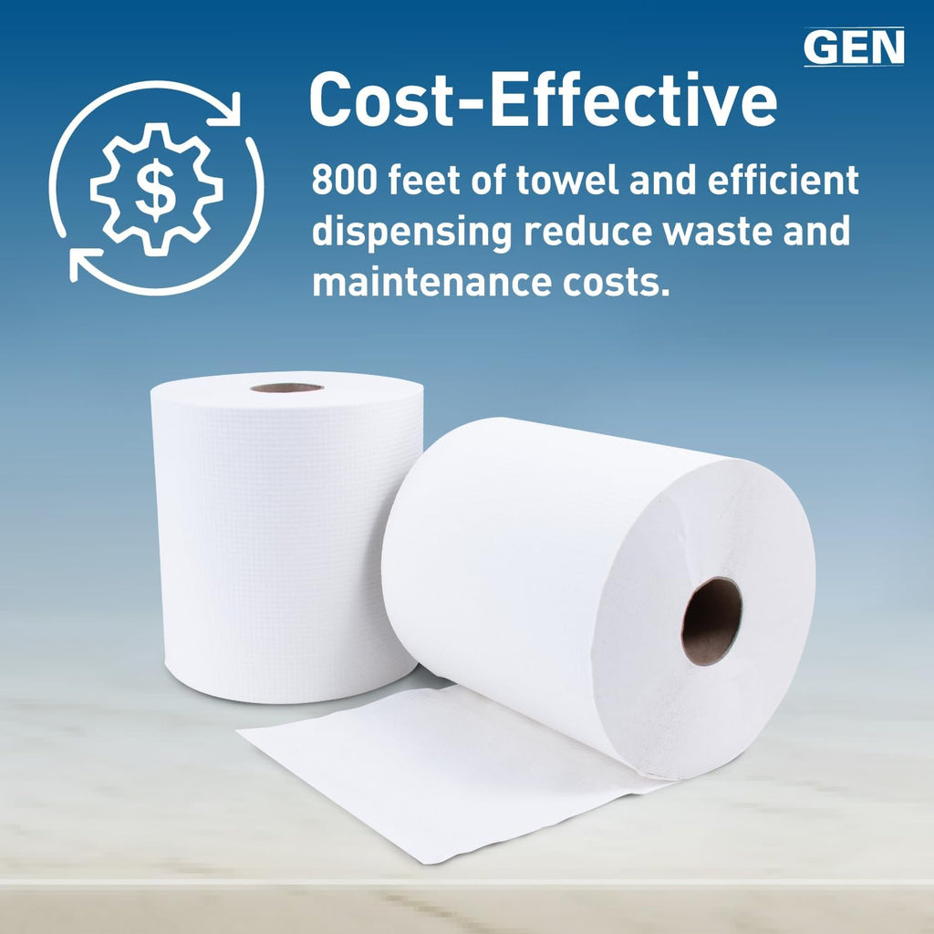Hardwound Roll Towels - White, 8-Inch x 800 ft, 6 Rolls/Carton