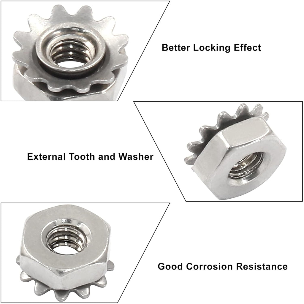 Waziaqoc #6-32 K-Lock Nuts, Stainless Steel Hex Nut, 50Pcs