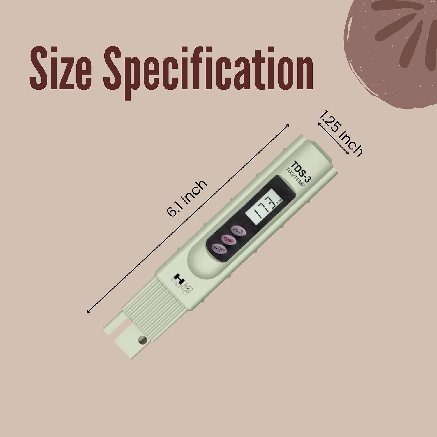 TDS-3 Handheld TDS Meter With Carrying Case, 0 - 9990 ppm TDS Measurement Range, 1 ppm Resolution, +/- 2% Readout