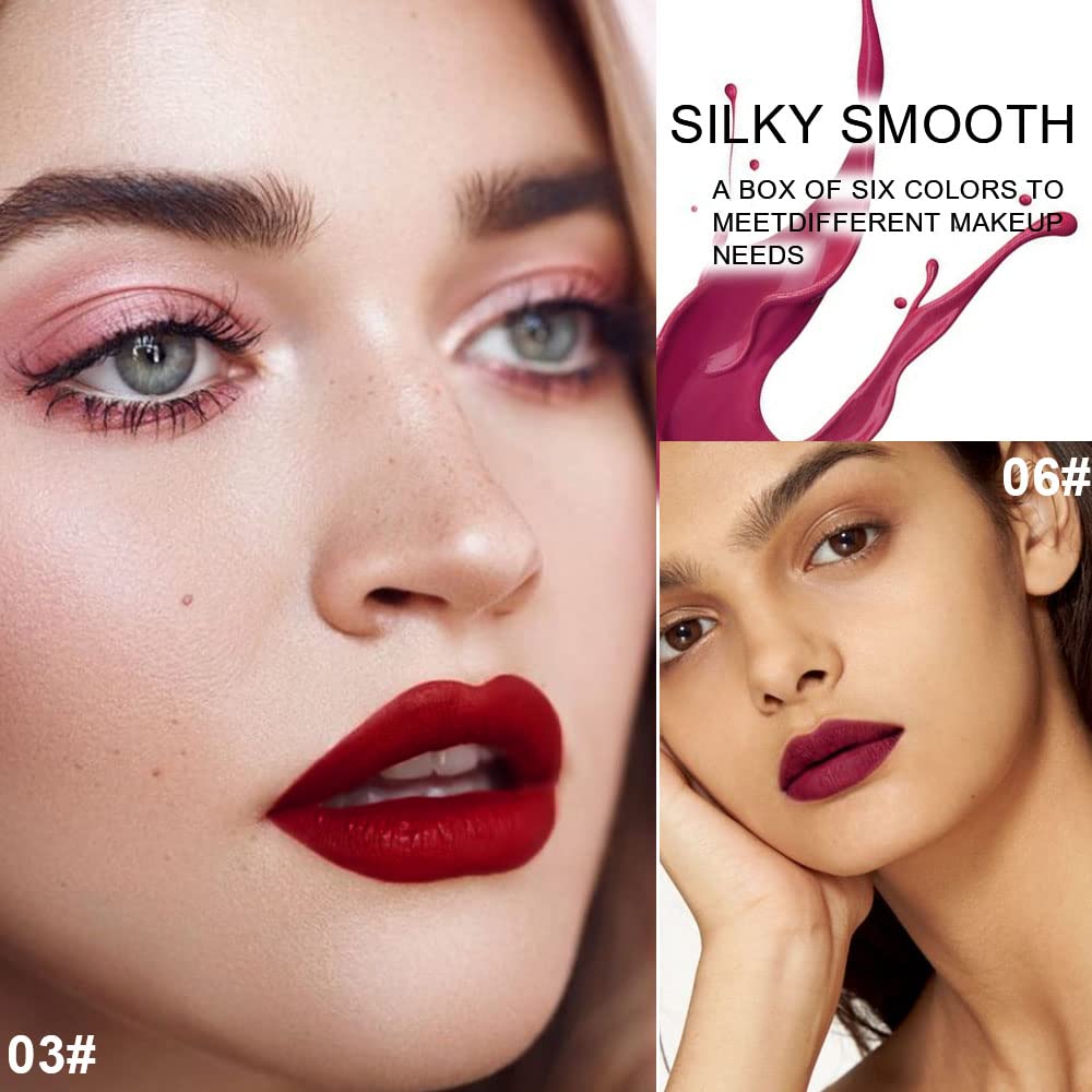 6Pcs Wine Bottle Lip Tint Stain Set Long Lasting Lipstick 24 hour Waterproof for Women, Ruby Dark Deep Rose Red Plum