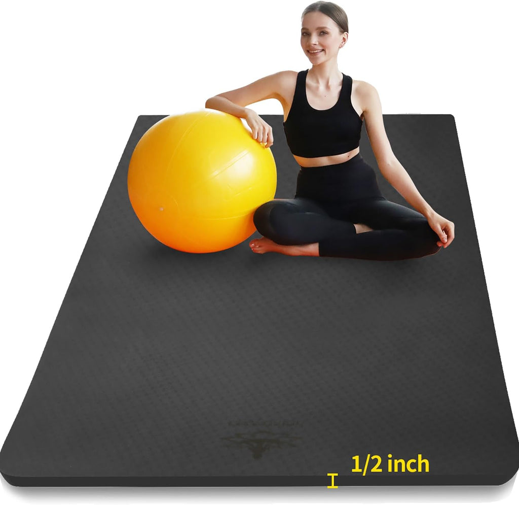 Large TPE Yoga Mat 6'x4'x1/2" Extra Thick Non-Slip Exercise Mat