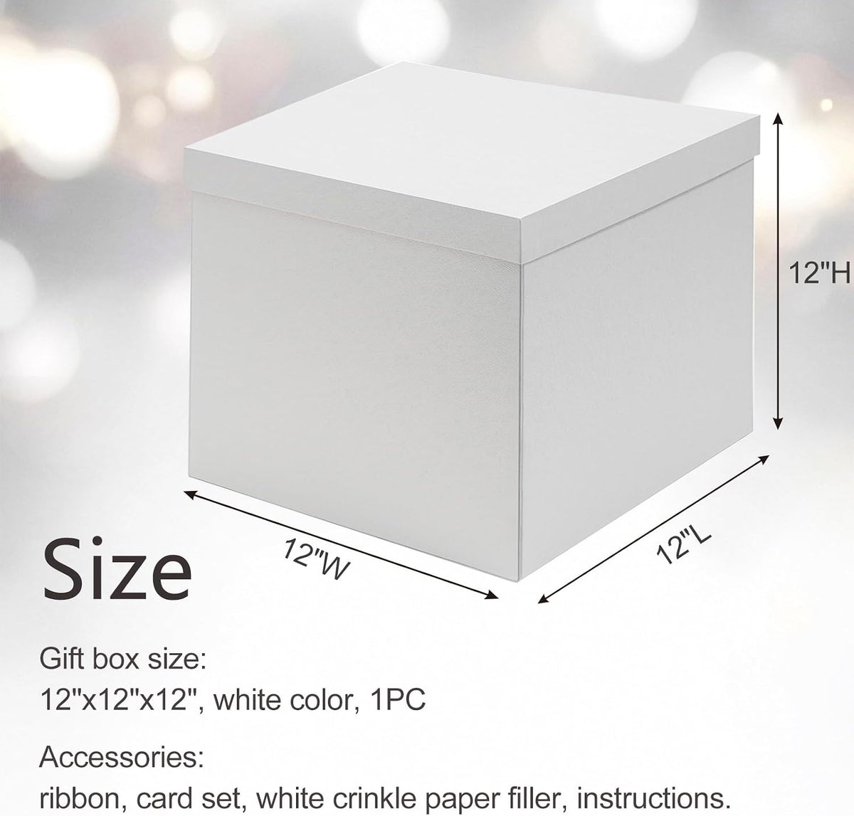 12x12x12 Inches Large Gift Box with Lid for Presents White 1 Pack