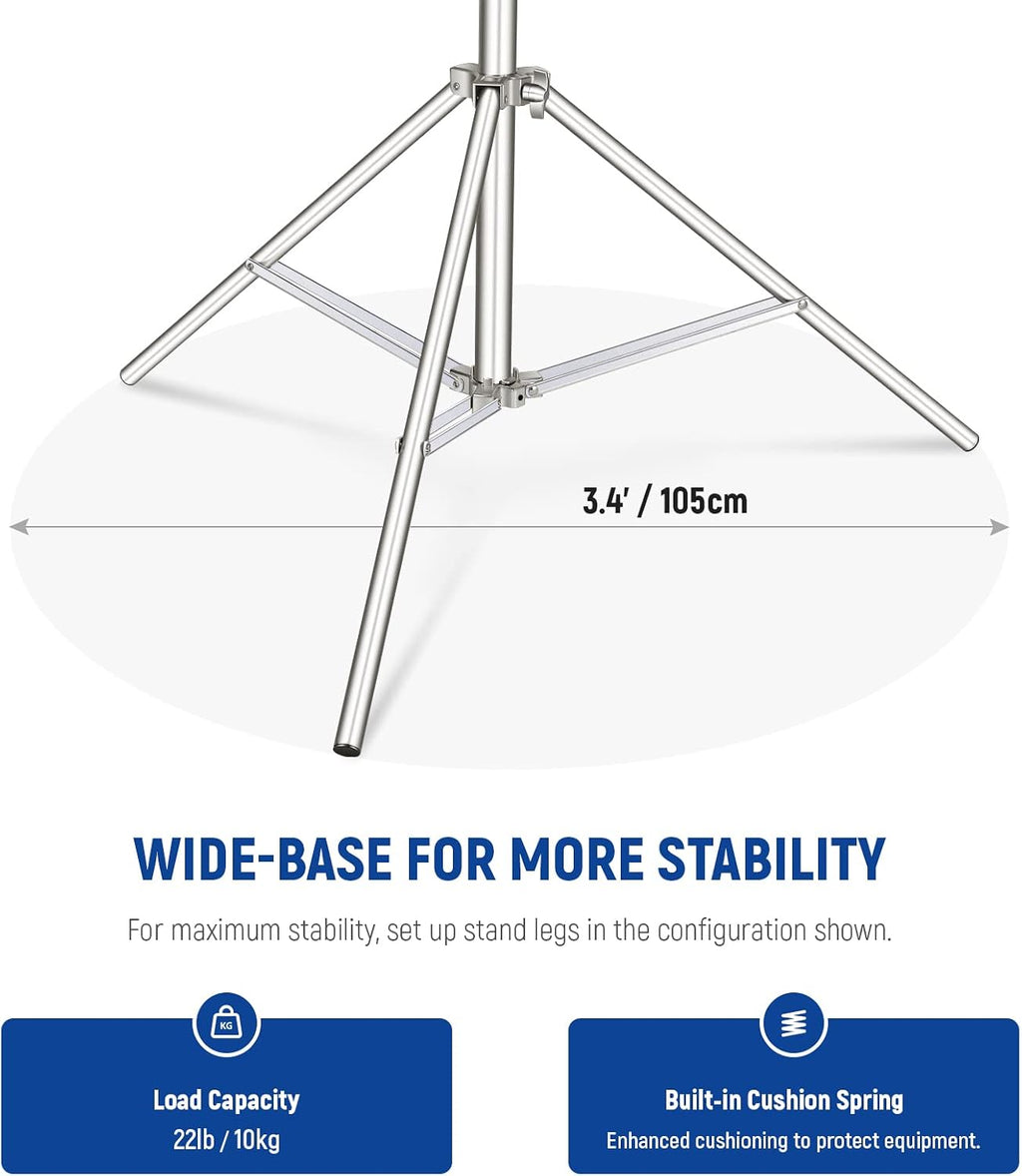 9.2ft/2.8m Stainless Steel Light Stand, Spring Cushioned Heavy Duty Photography Tripod Stand with 1/4” to 3/8”