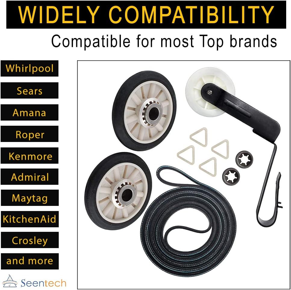4392065 Dryer Repair Kit with 349241T Drum Support Roller, 691366 Idler Pulley, 341241 Belt for Whirlpool Kenmore