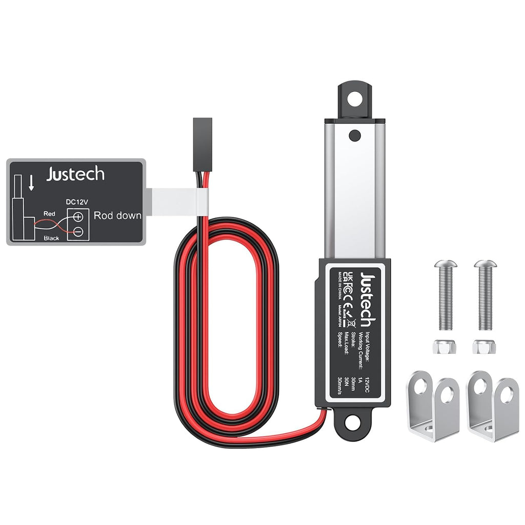 Justech 1.2"/30mm 6.7lbs/30N 12V Mini Linear Actuator, IP54 Rated 30mm/s