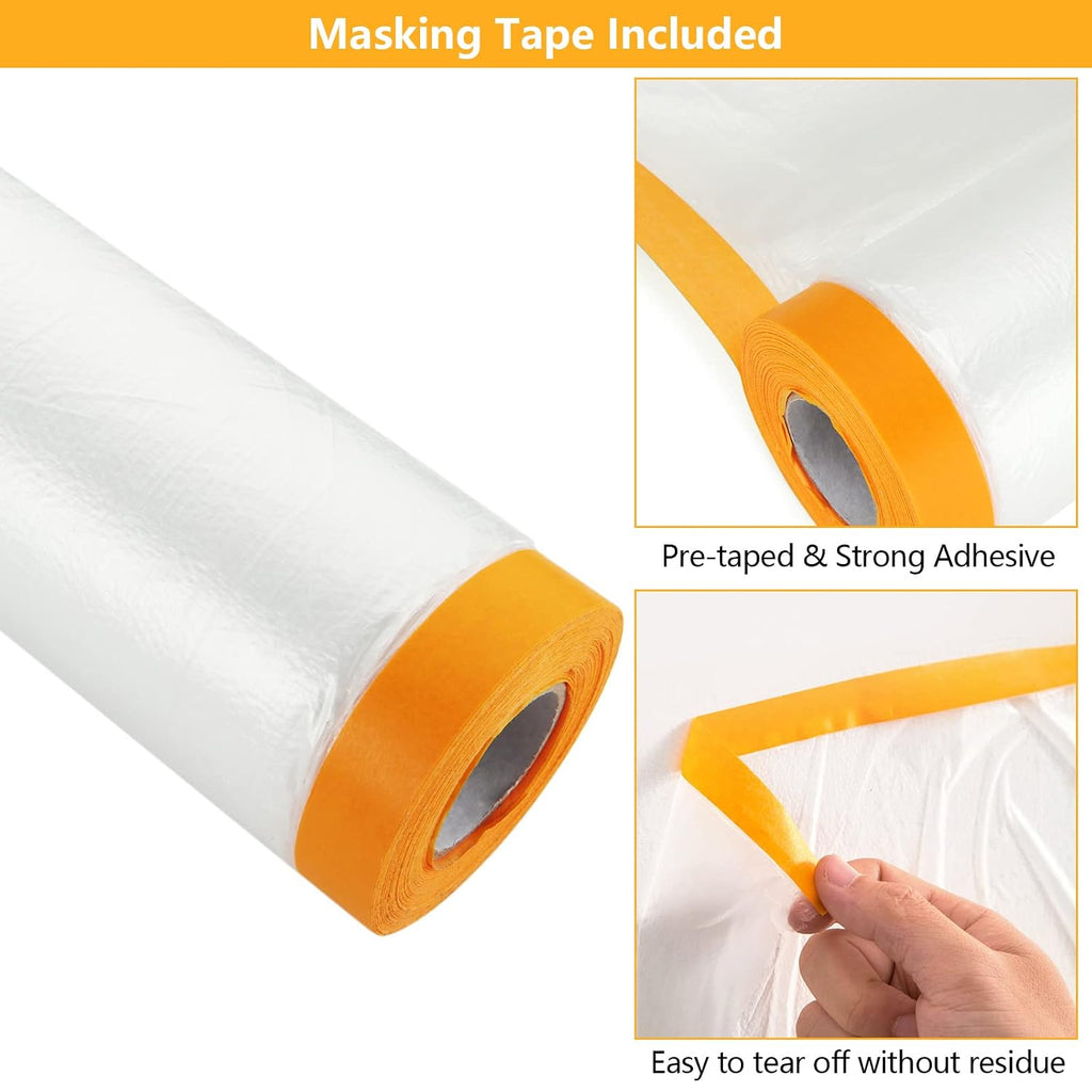 4 Rolls 8 x 66 Feet Plastic Sheeting, Painters Plastic Drop Cloths for Painting, Pre-Taped Masking Film Tape and