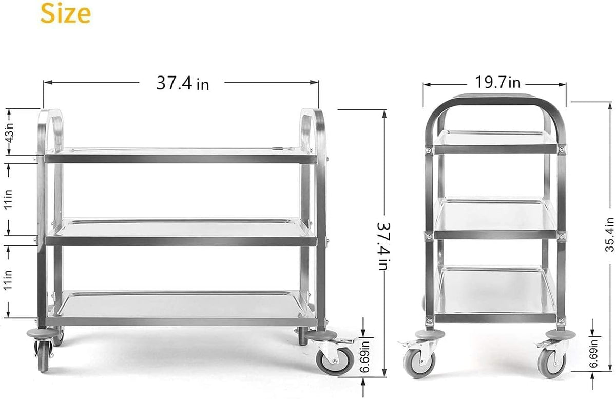 Extra Large 3 Tier Stainless Steel Utility Cart 37x20x37 inch