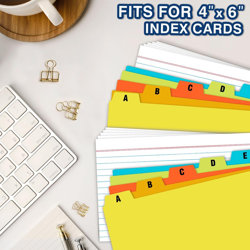 4"x6" Plastic Index Card Dividers, Primary Colors, 25 Pack | Heavyweight, A-Z, Made of Polypropylene, Alphabetical