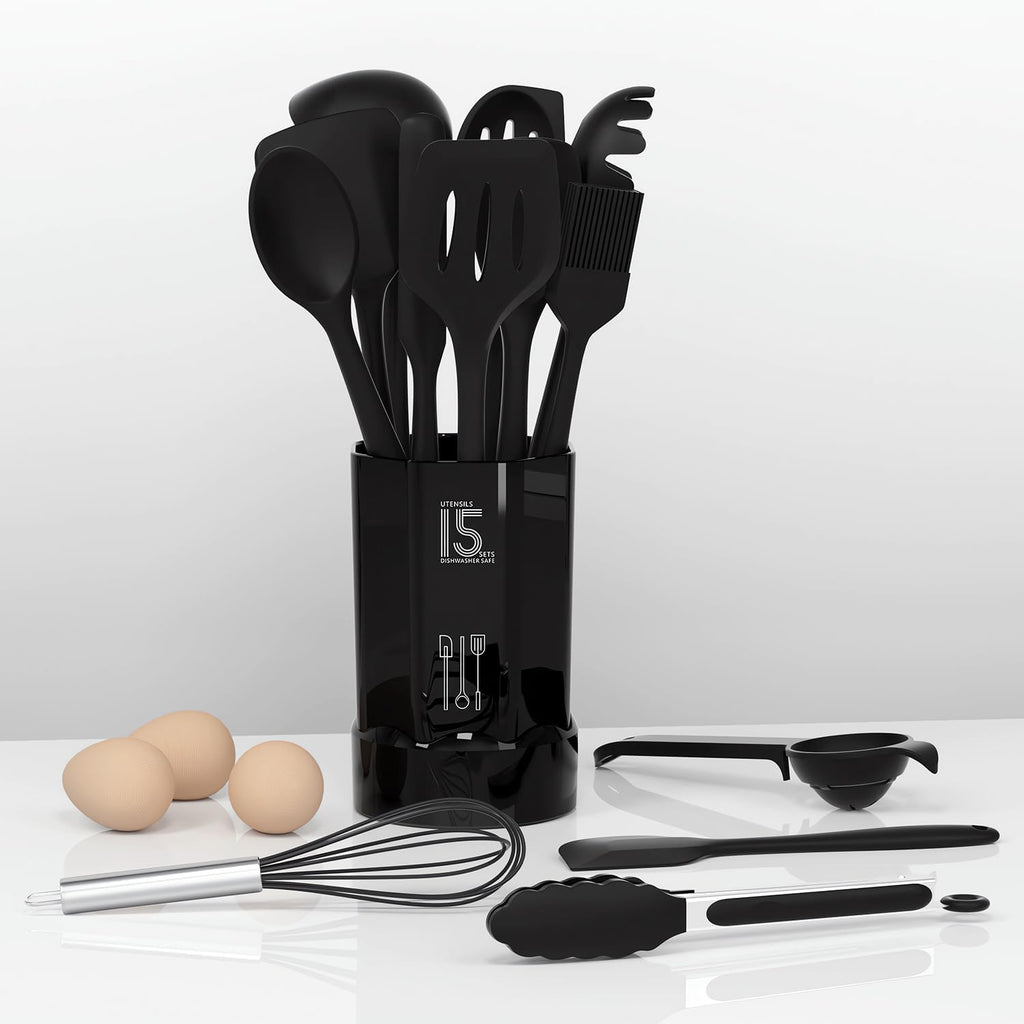 Silicone Cooking Utensils Set - 446°F Heat Resistant Kitchen Utensils,Turner Tongs,Spatula,Spoon,Brush,Whisk,Kitchen