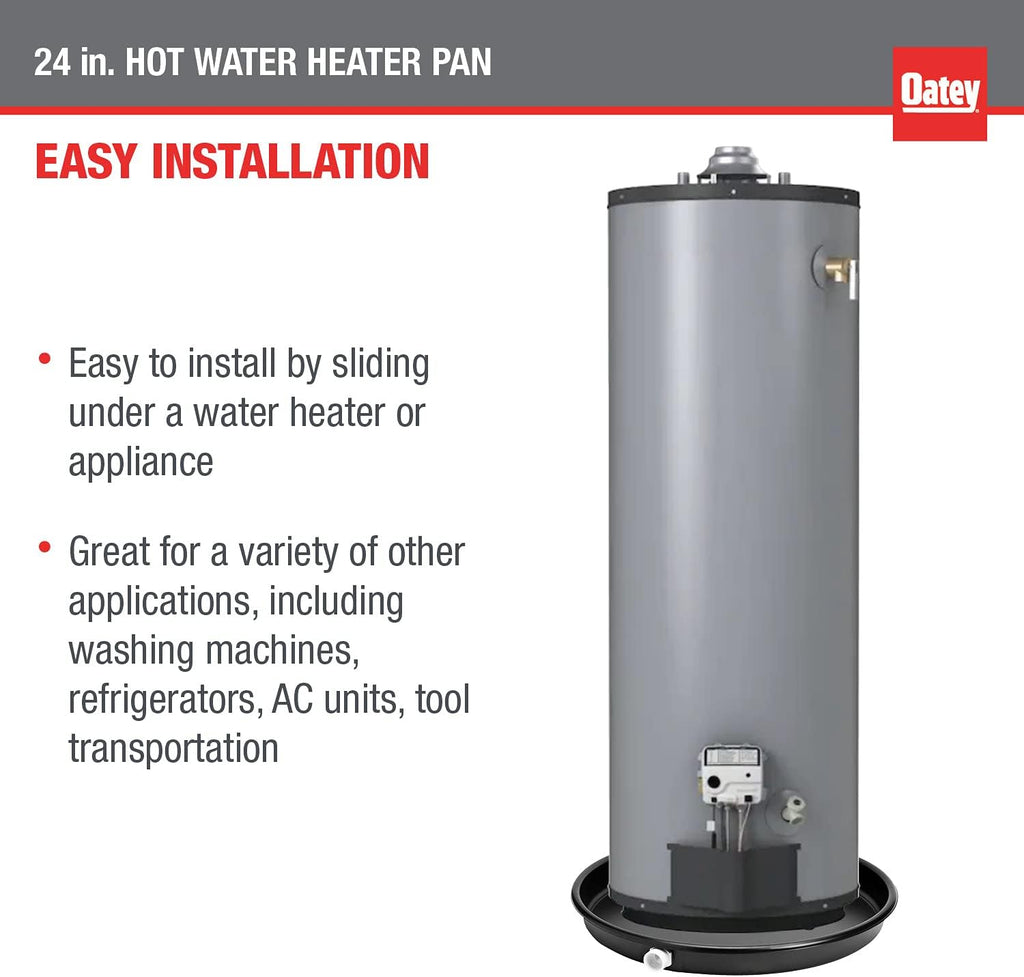 34063 24 in. Plastic Hot Water Heater Pan with 1 to 1.5 in. PVC Adapter, Black