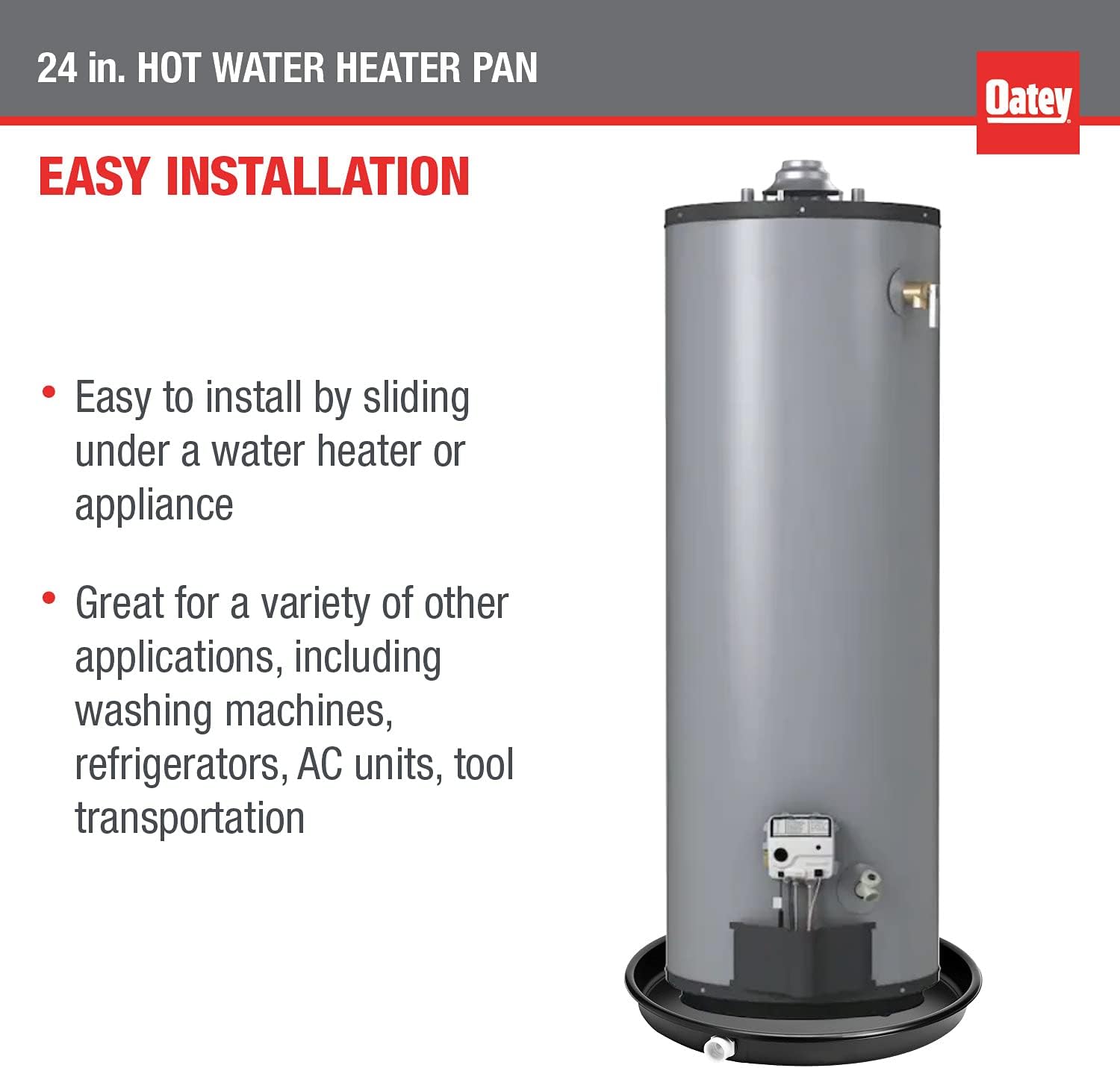 34063 24 in. Plastic Hot Water Heater Pan with 1 to 1.5 in. PVC Adapter, Black